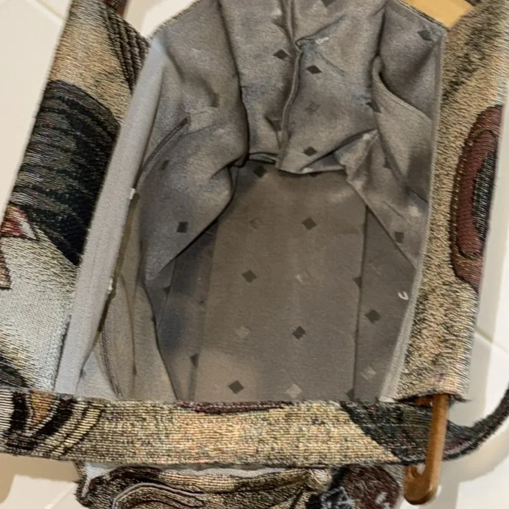 Vintage Southwest Tapestry Handbag with Wood Handles